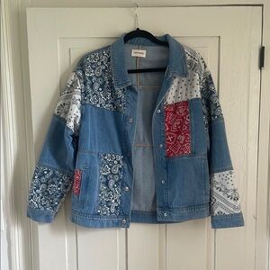Blue and Red Bandana Patchwork Jean Jacket